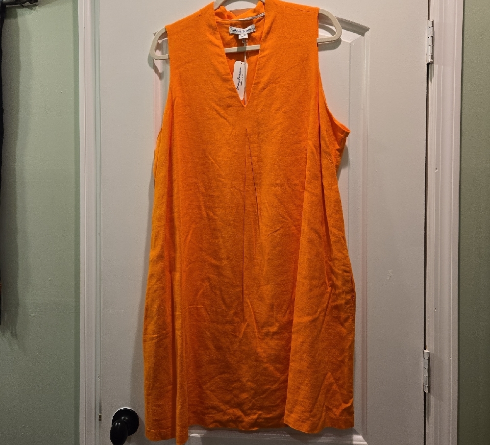 New Tommy Bahama Orange Sleeveless Linen Blend Dress